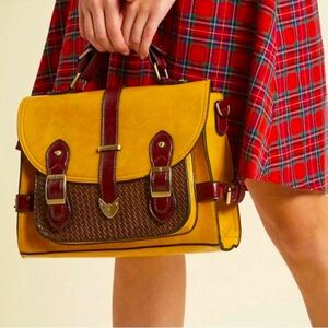 ModCloth Retro Mustard Yellow and Brown Satchel Bag